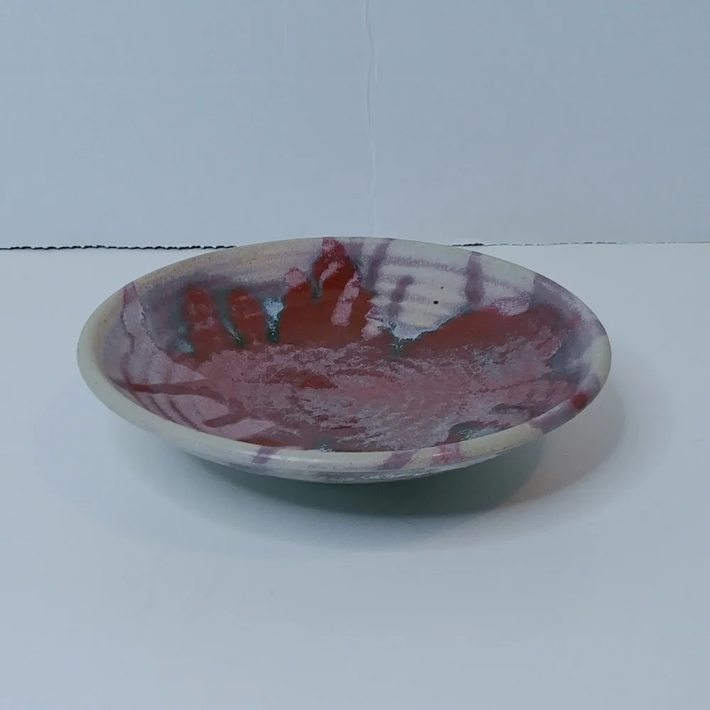 Hand Made & Signed Art Pottery Dish Brick Red